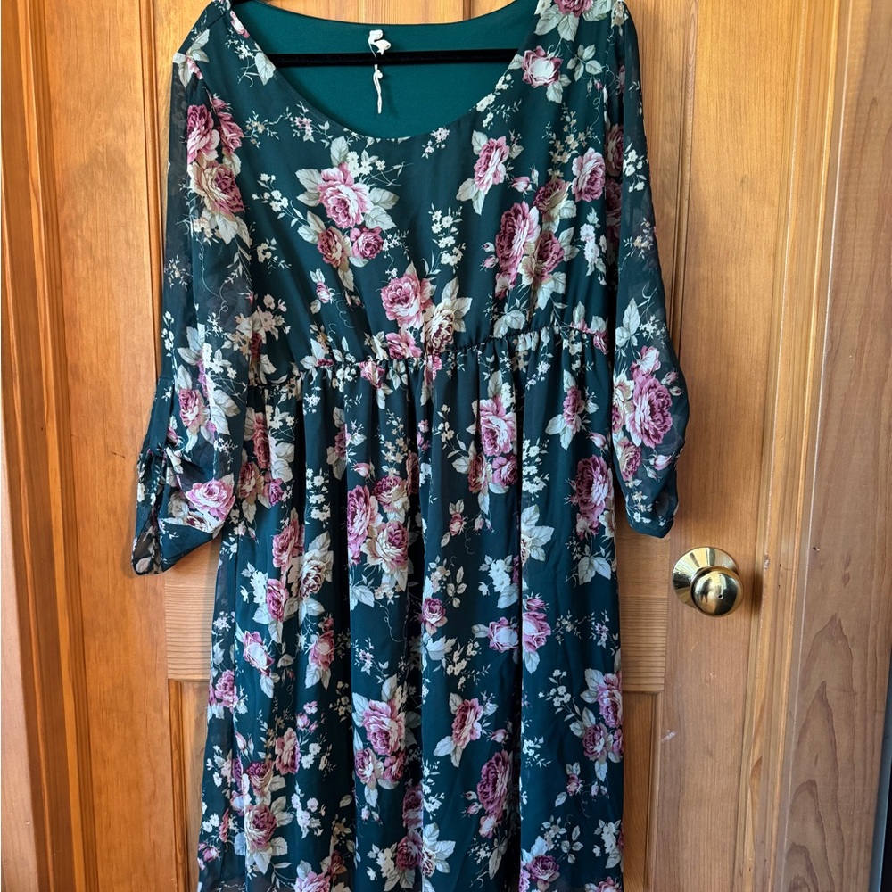 Maternity Pink Blush green floral dress XL